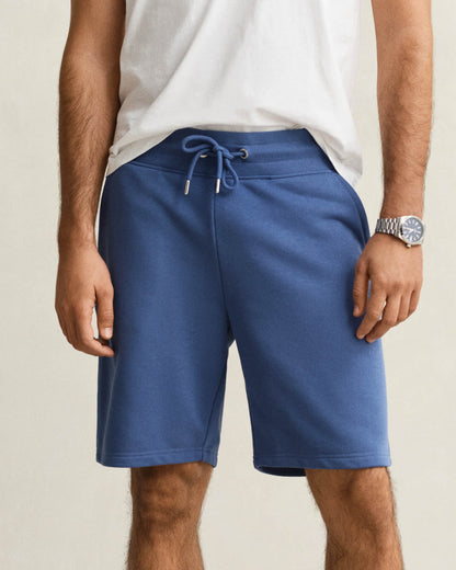 GANT Regular Fit Shield Logo Sweat Shorts - 442 Vintage Blue