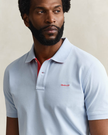 GANT Regular Fit Short Sleeve Contrast Pique Rugger - 457 Fresh Blue