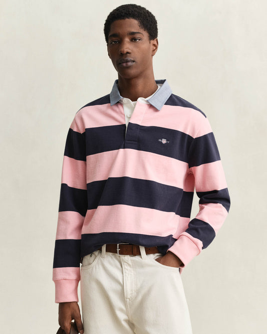 GANT Mens Regular Chambray Stripe Heavy Rugger - 671 Bubblegum Pink