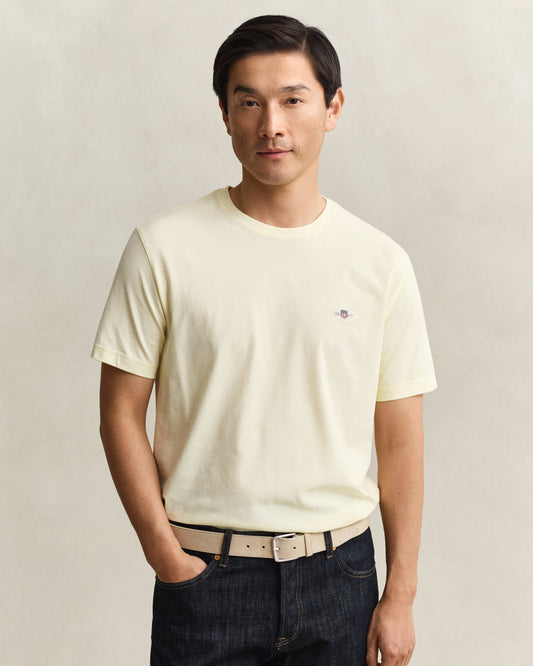 GANT Mens Regular Fit Short Sleeve Shield Logo T-Shirt - 713 Vanilla Yellow