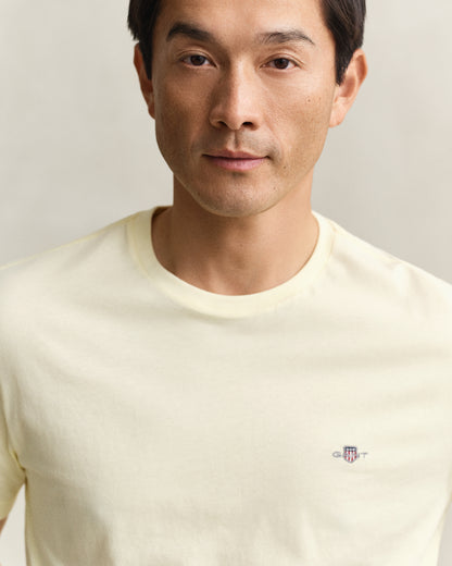 GANT Mens Regular Fit Short Sleeve Shield Logo T-Shirt - 713 Vanilla Yellow
