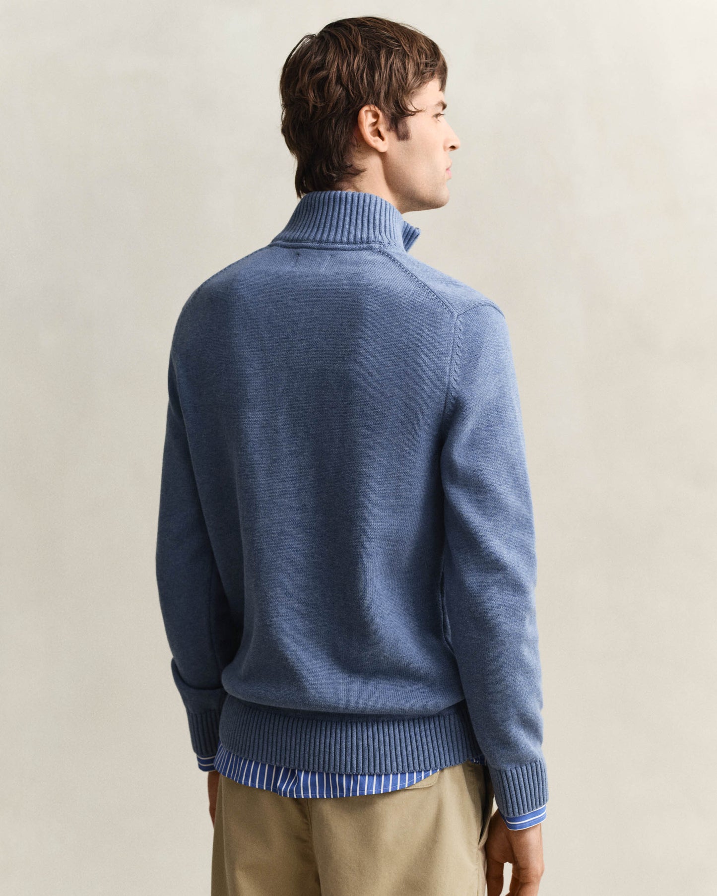 GANT Mens Casual Cotton Half Zip Jumper - 906 Denim Blue Melange