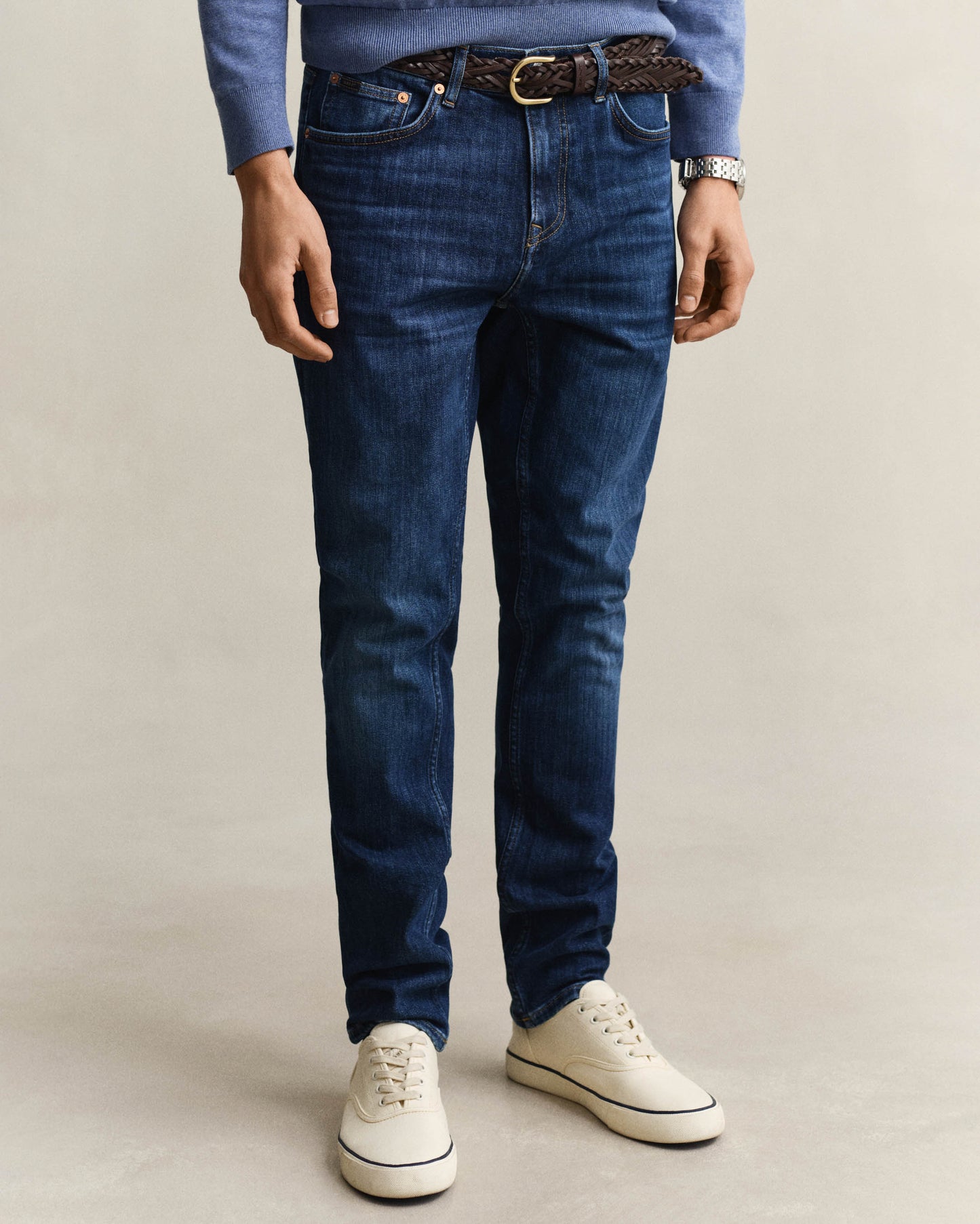GANT Mens Slim Fit Gant Jeans - 971 Mid Blue Worn In