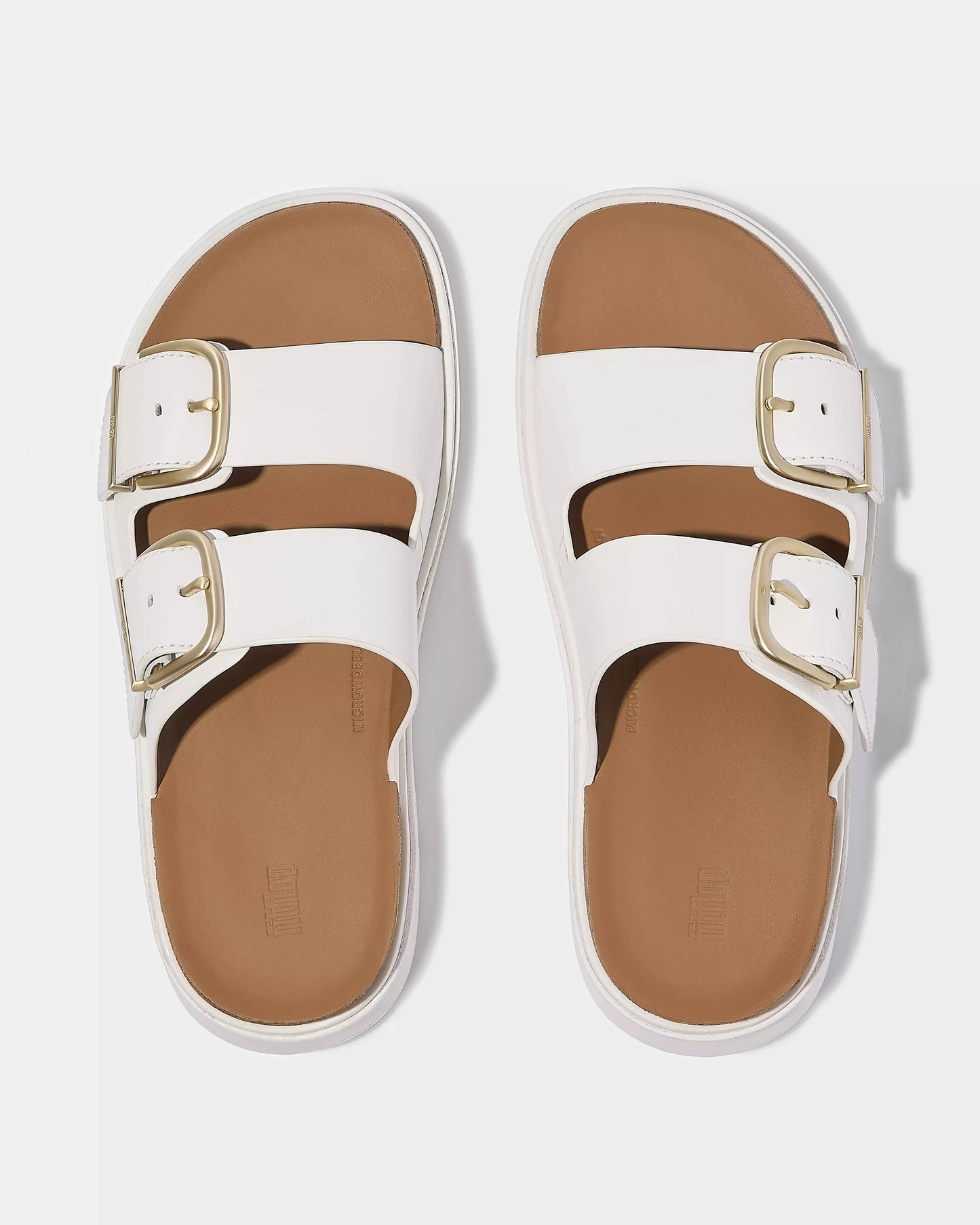 FitFlop Womens GEN-FF Buckle Two-Bar Leather Slides - Urban White 194 | CHO | Designer Womens Trainers