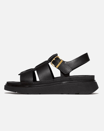 FitFlop Womens Gen-FF Leather Fisherman Sandals - All Black 090 | CHO | Designer Womens Sandals