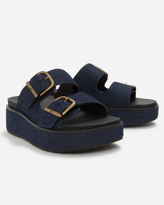 FitFlop Womens GEN-FF Max Buckle Two-Bar Denim Slides - Dark Denim D71