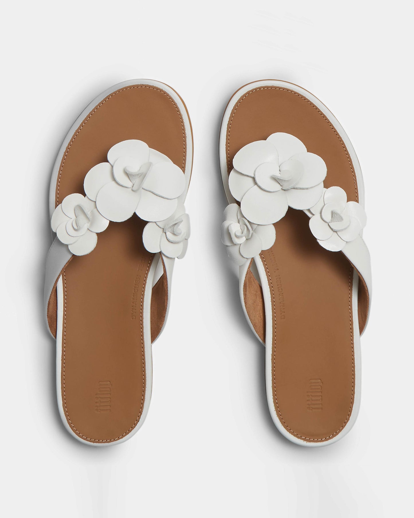 FitFlop Womens Gracie Flower Leather Flip-Flops - Urban White 194 | CHO | Designer Womens Sandals