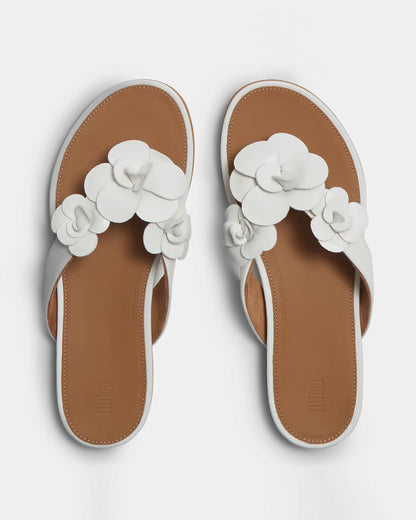 FitFlop Womens Gracie Flower Leather Flip-Flops - Urban White 194 | CHO | Designer Womens Sandals