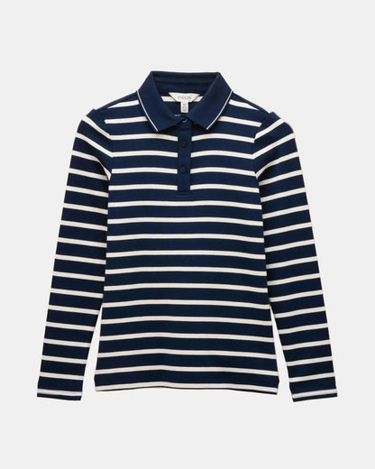 Joules Fairfield Womens Ribbed Polo - Navy/Cream Stripe | CHO | Designer Womens T-Shirts