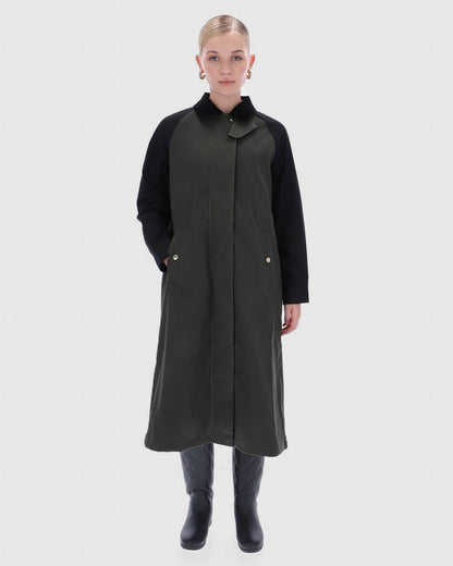 Hunter Harrow Patch Colour Block Womens Long Waxed Jacket - Kambaba