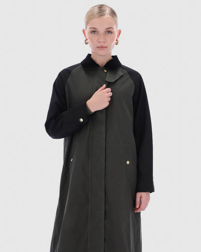 Hunter Harrow Patch Colour Block Womens Long Waxed Jacket - Kambaba
