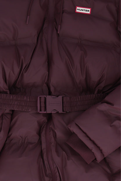 Hunter Hutchison Womens PU Coated Long Puffer Jacket in Port Royale, belt detail