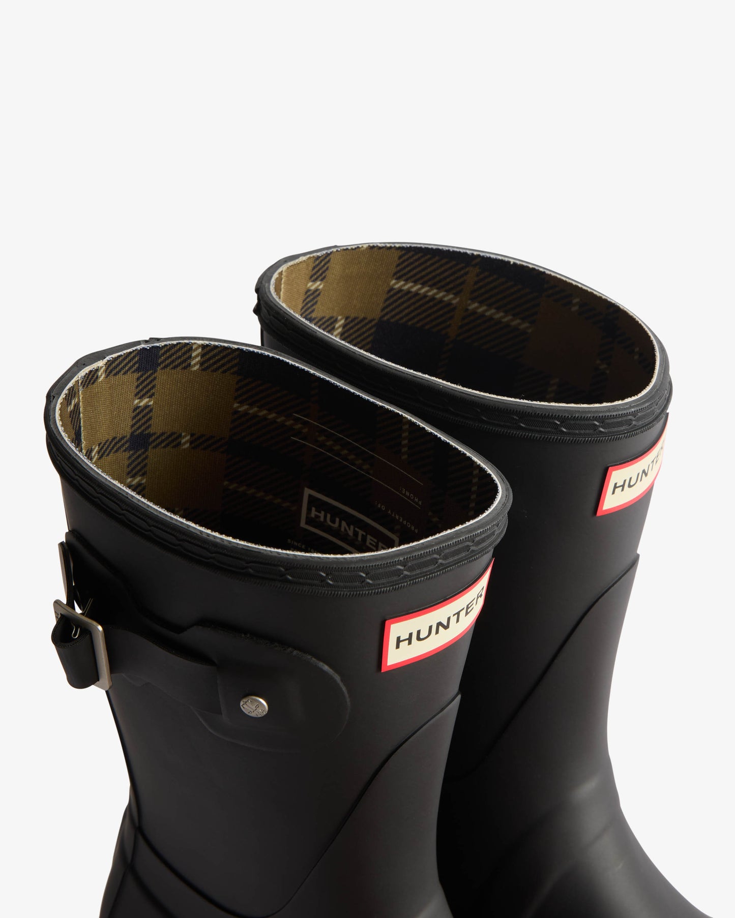 Hunter Womens Original Short Tartan Lining Womens Boot - Black/ Dark Olive