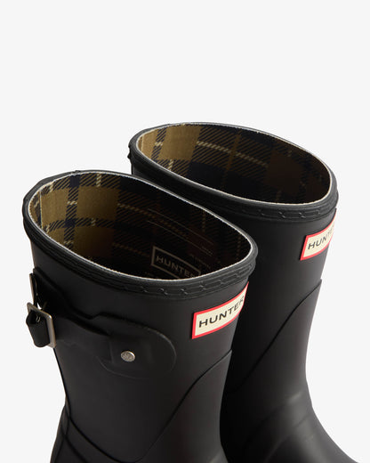 Hunter Womens Original Short Tartan Lining Womens Boot - Black/ Dark Olive