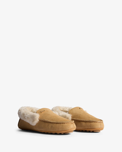 Hunter Womens Sherpa Collar Moccasin Slippers - Natural, pair