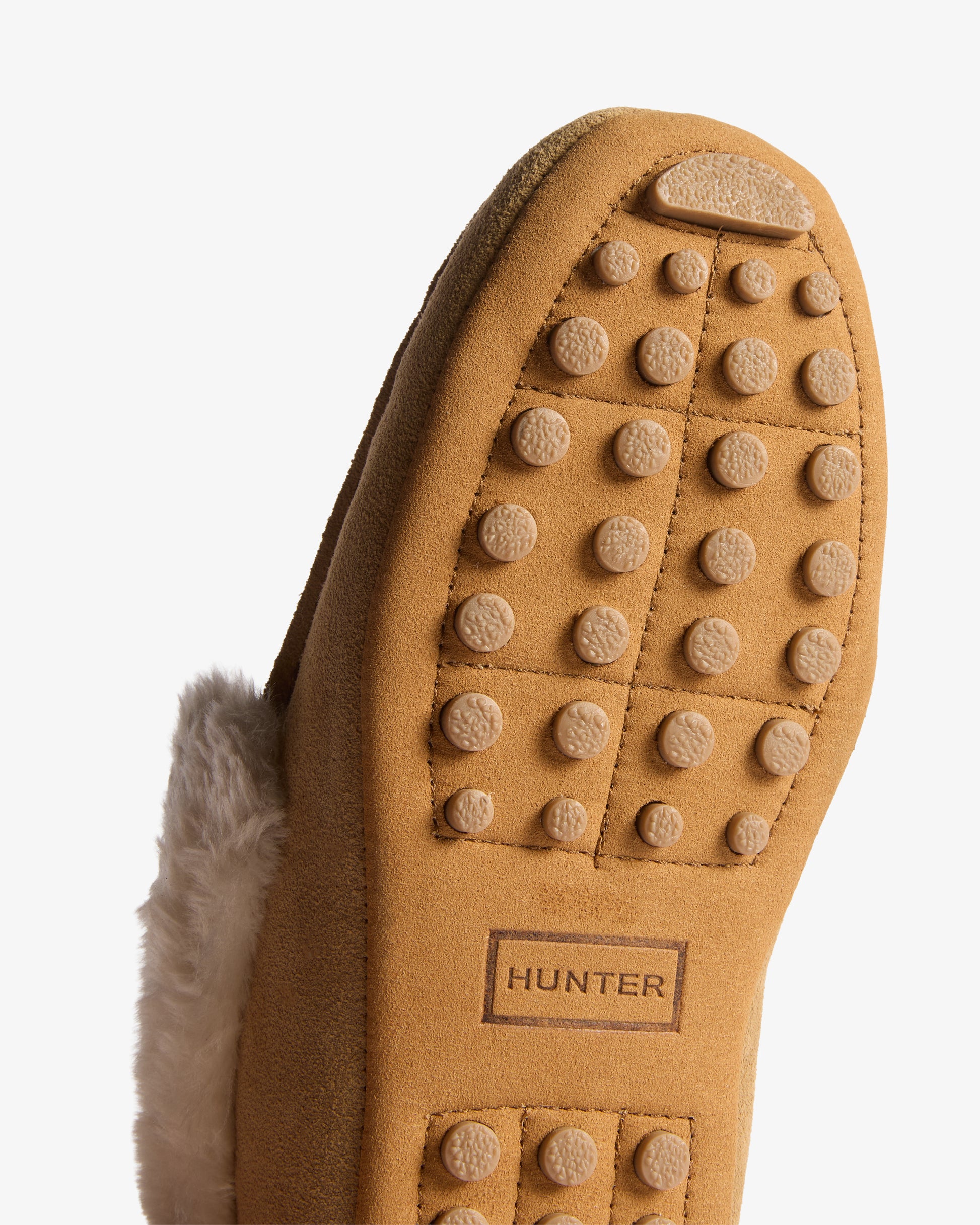 Hunter Womens Sherpa Collar Moccasin Slippers - Natural, sole