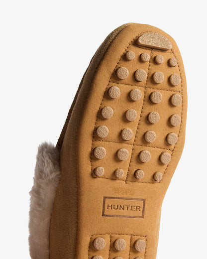 Hunter Womens Sherpa Collar Moccasin Slippers - Natural, sole