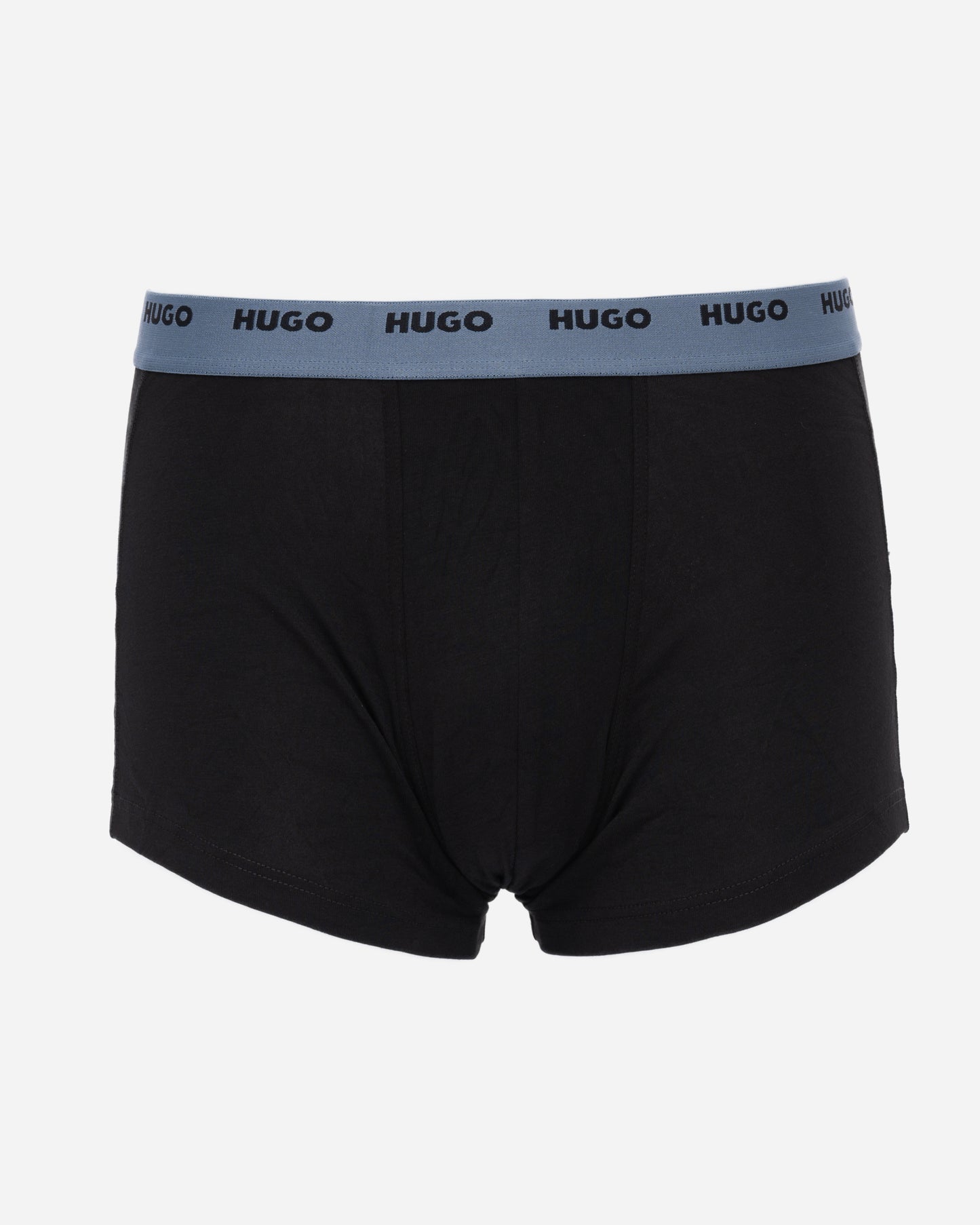 studio shot of HUGO 5-Pack Mens Stretch-Cotton Trunks with Logo Waistbands in pale blue