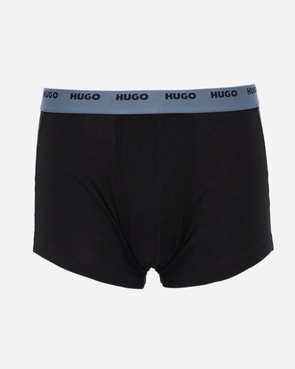 studio shot of HUGO 5-Pack Mens Stretch-Cotton Trunks with Logo Waistbands in pale blue