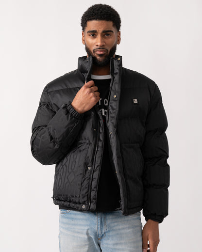 mid shot of a model wearing a HUGO Balto2541 Mens Jacket in Black