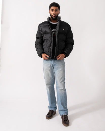 full length of a model wearing a HUGO Balto2541 Mens Jacket in Black