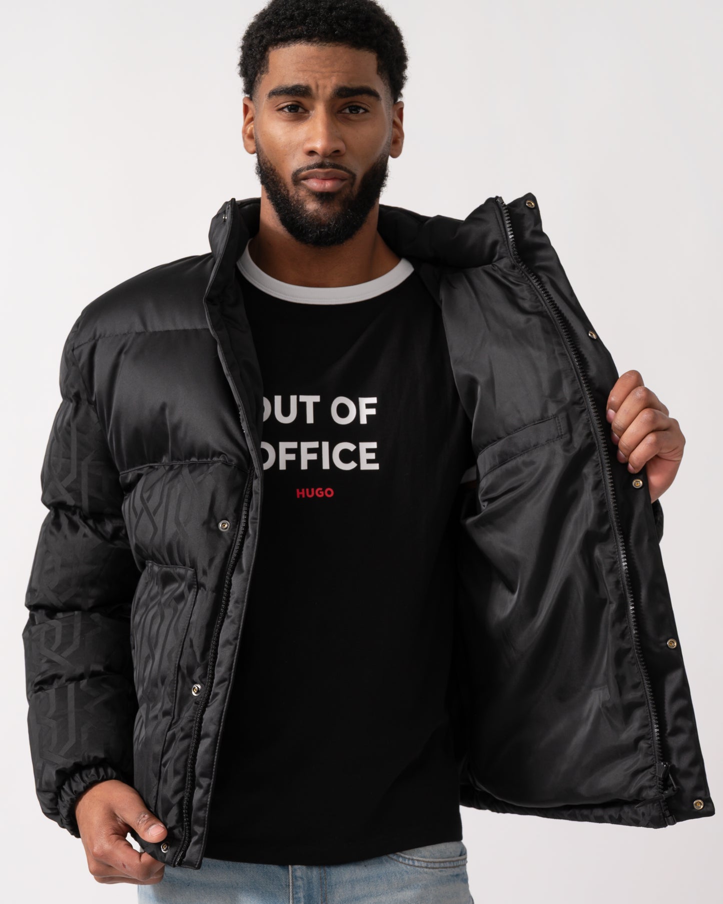 lining detail of a HUGO Balto2541 Mens Jacket in Black