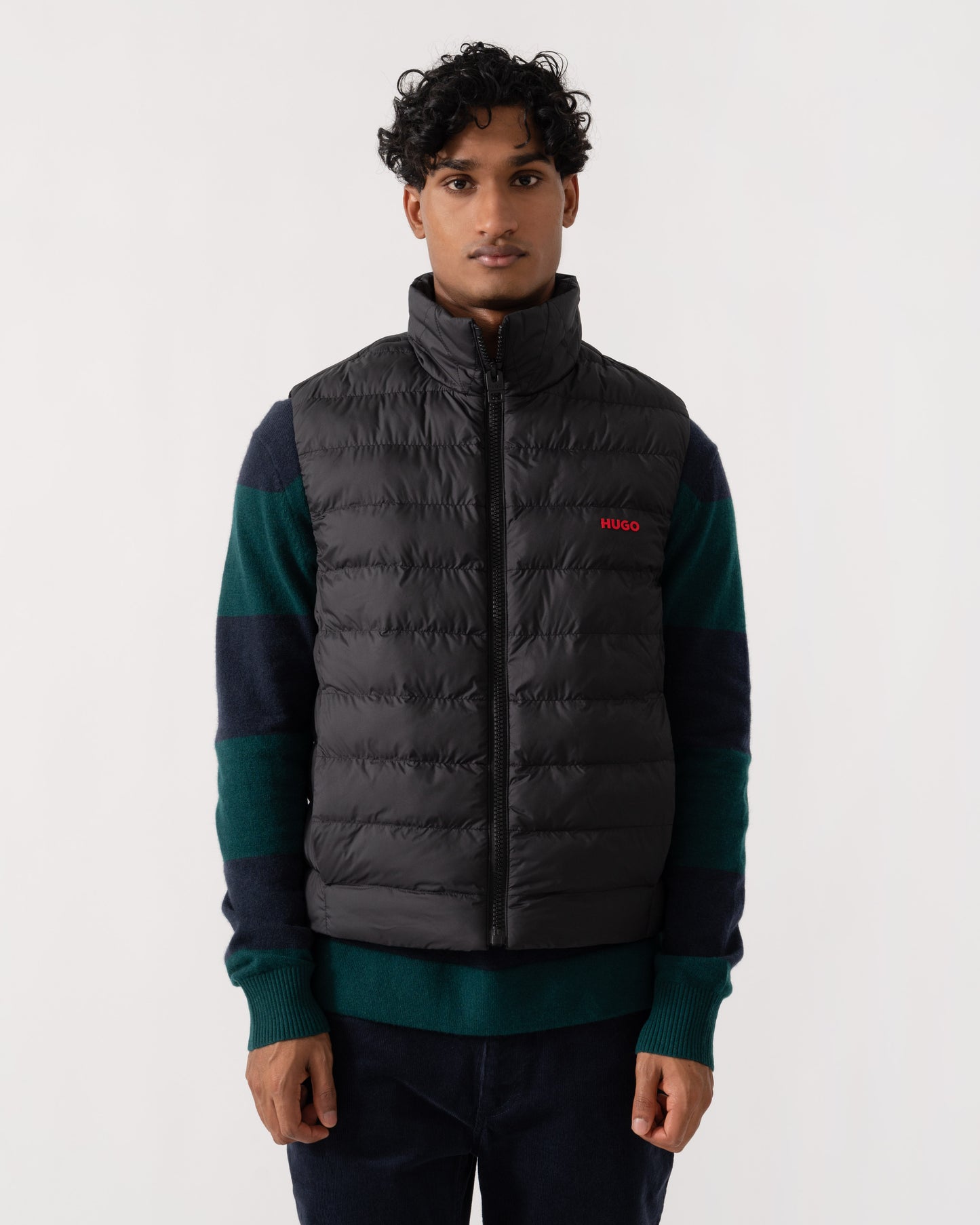 Front of HUGO Banks2641 Mens Padded Gilet - Black 001