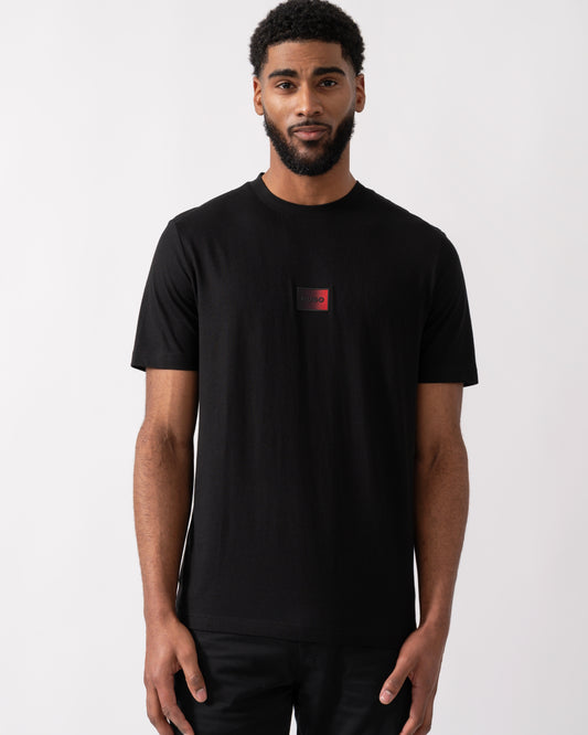 model wearing a HUGO Danotie Mens Red Label Logo T-Shirt in Black