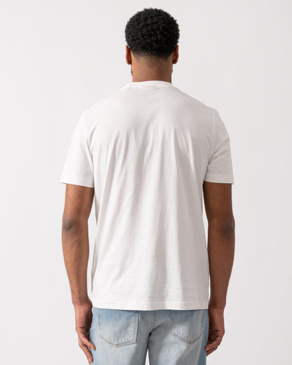 back of a model wearing a HUGO Danotie Mens Red Label Logo T-Shirt in natural white