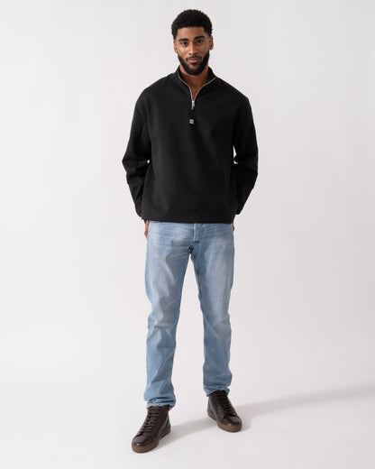 full length shot of a model wearing a HUGO Danovotop Mens Sweatshirt in Black