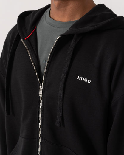 Close up of HUGO Dapozip Mens Cotton-terry zip-up hoodie with logo print - Black 001