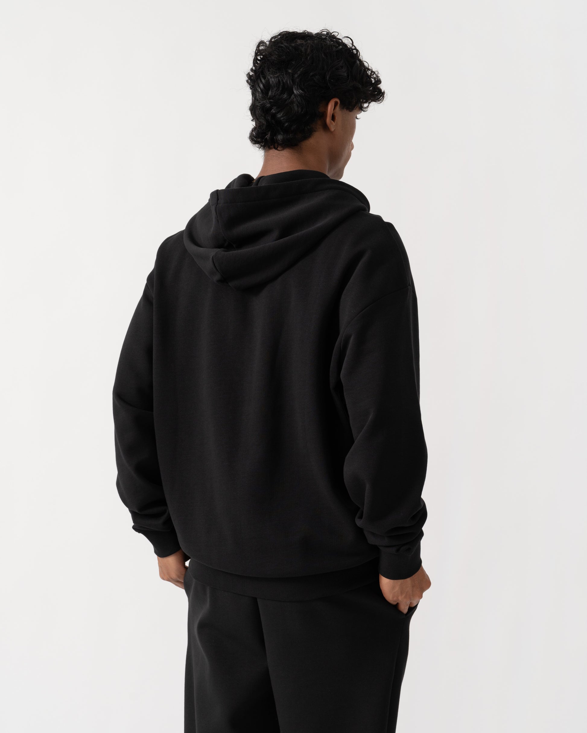 Back of HUGO Dapozip Mens Cotton-terry zip-up hoodie with logo print - Black 001