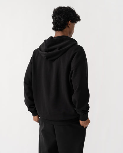 Back of HUGO Dapozip Mens Cotton-terry zip-up hoodie with logo print - Black 001
