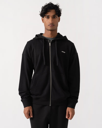 Front of HUGO Dapozip Mens Cotton-terry zip-up hoodie with logo print - Black 001