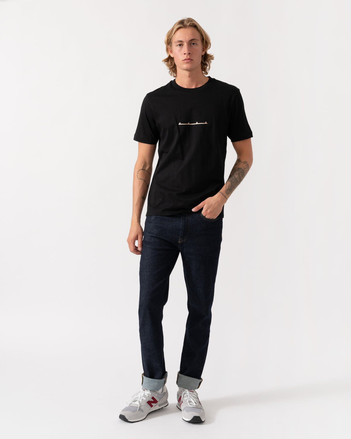 Outfit shot of the HUGO Datri Mens T-Shirt - Black 001