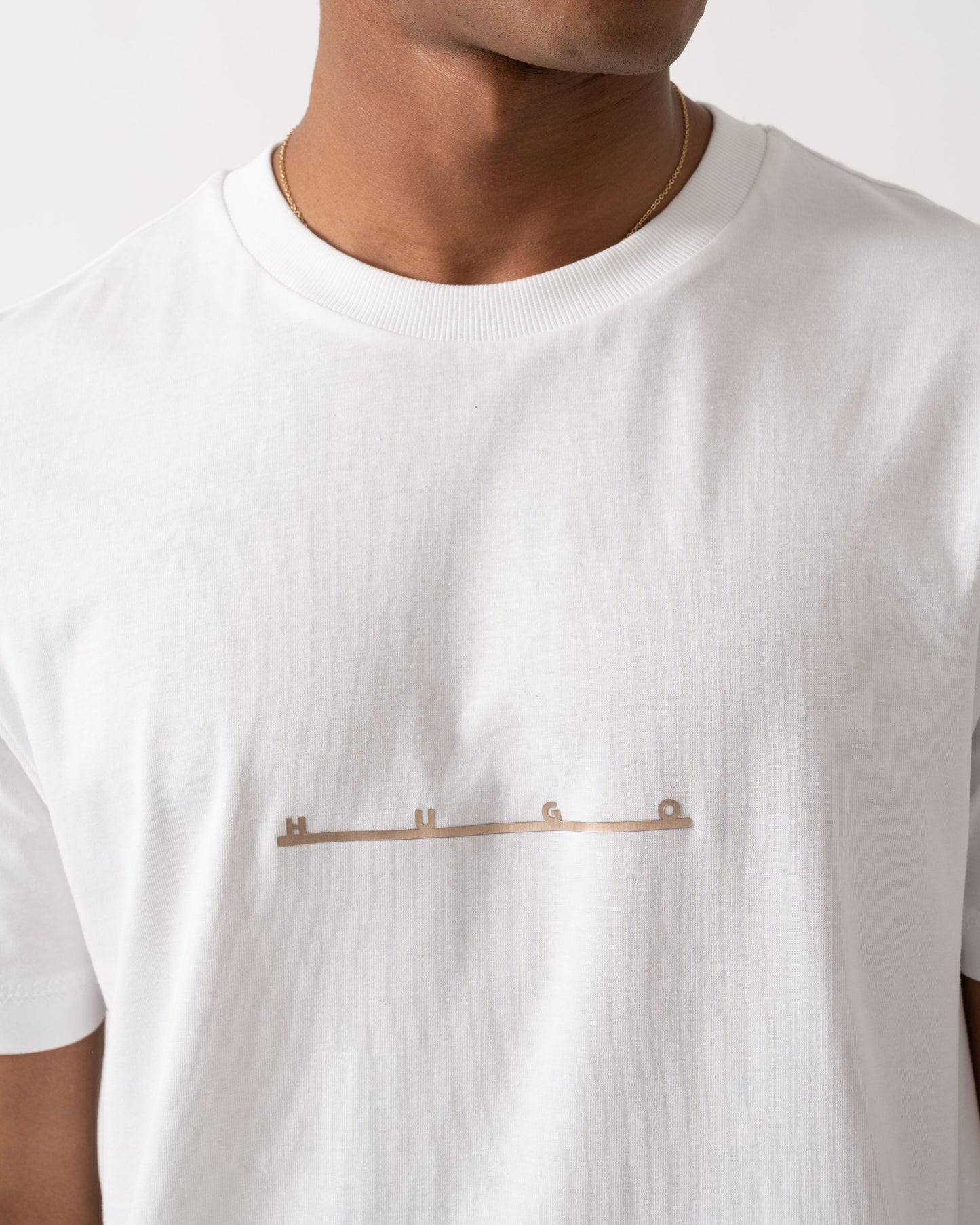 Close up of HUGO Datri Mens T-Shirt - White 100