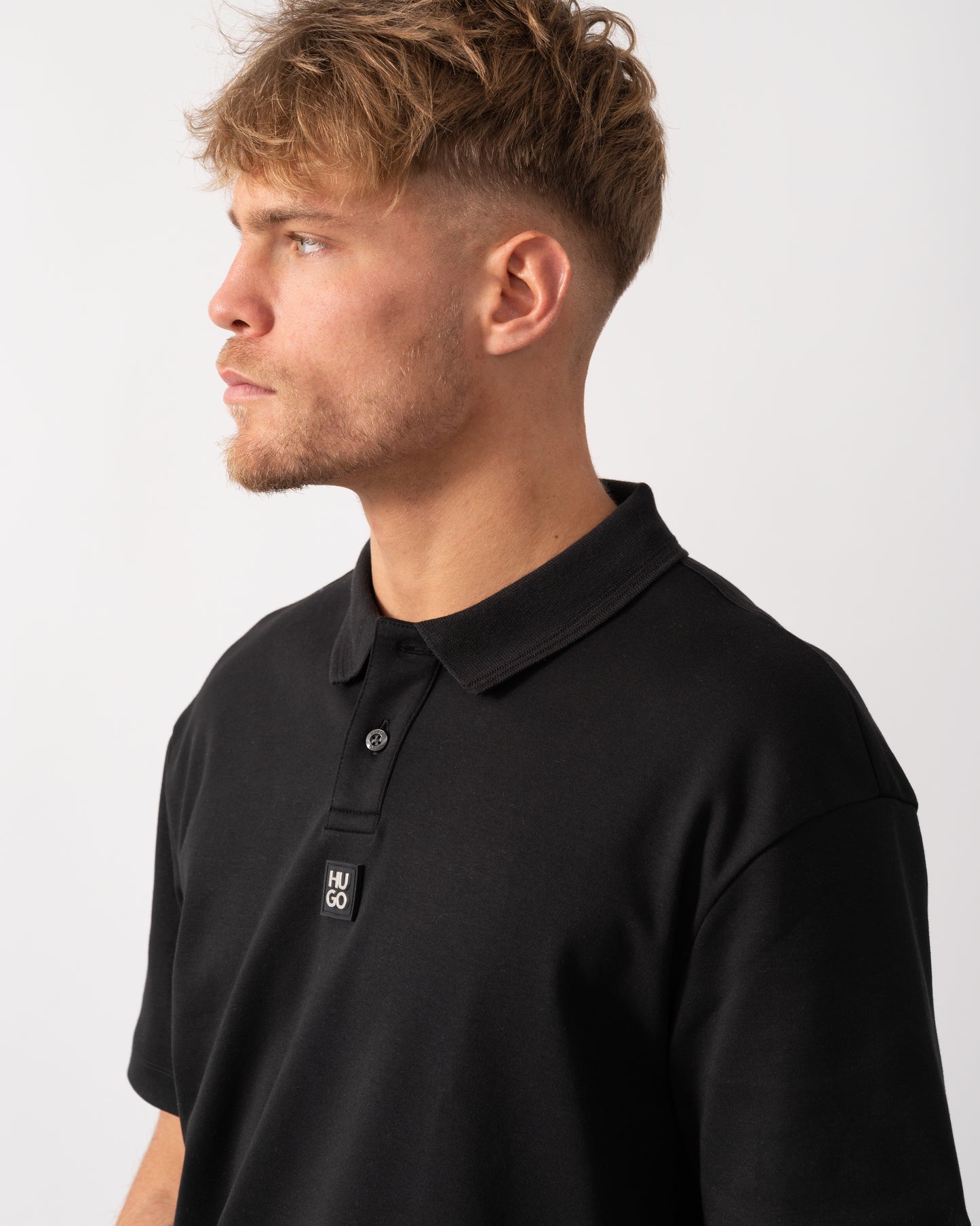 HUGO Deabono Mens Interlock Cotton Polo Shirt with Stacked Logo - Black 002