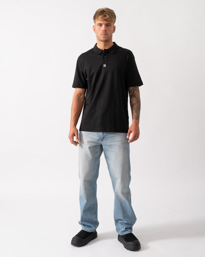 HUGO Deabono Mens Interlock Cotton Polo Shirt with Stacked Logo - Black 002