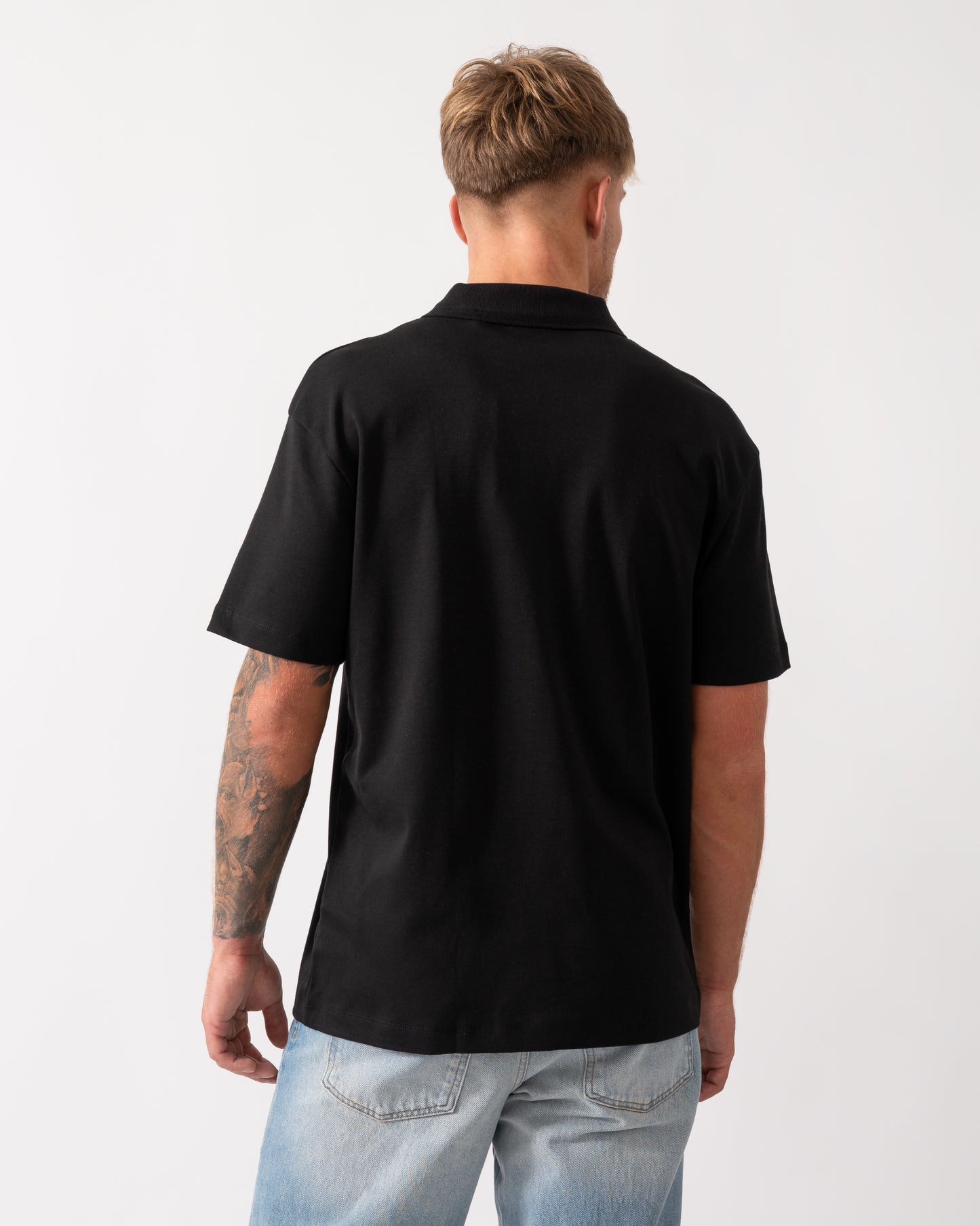 HUGO Deabono Mens Interlock Cotton Polo Shirt with Stacked Logo - Black 002