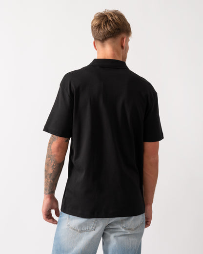 HUGO Deabono Mens Interlock Cotton Polo Shirt with Stacked Logo - Black 002