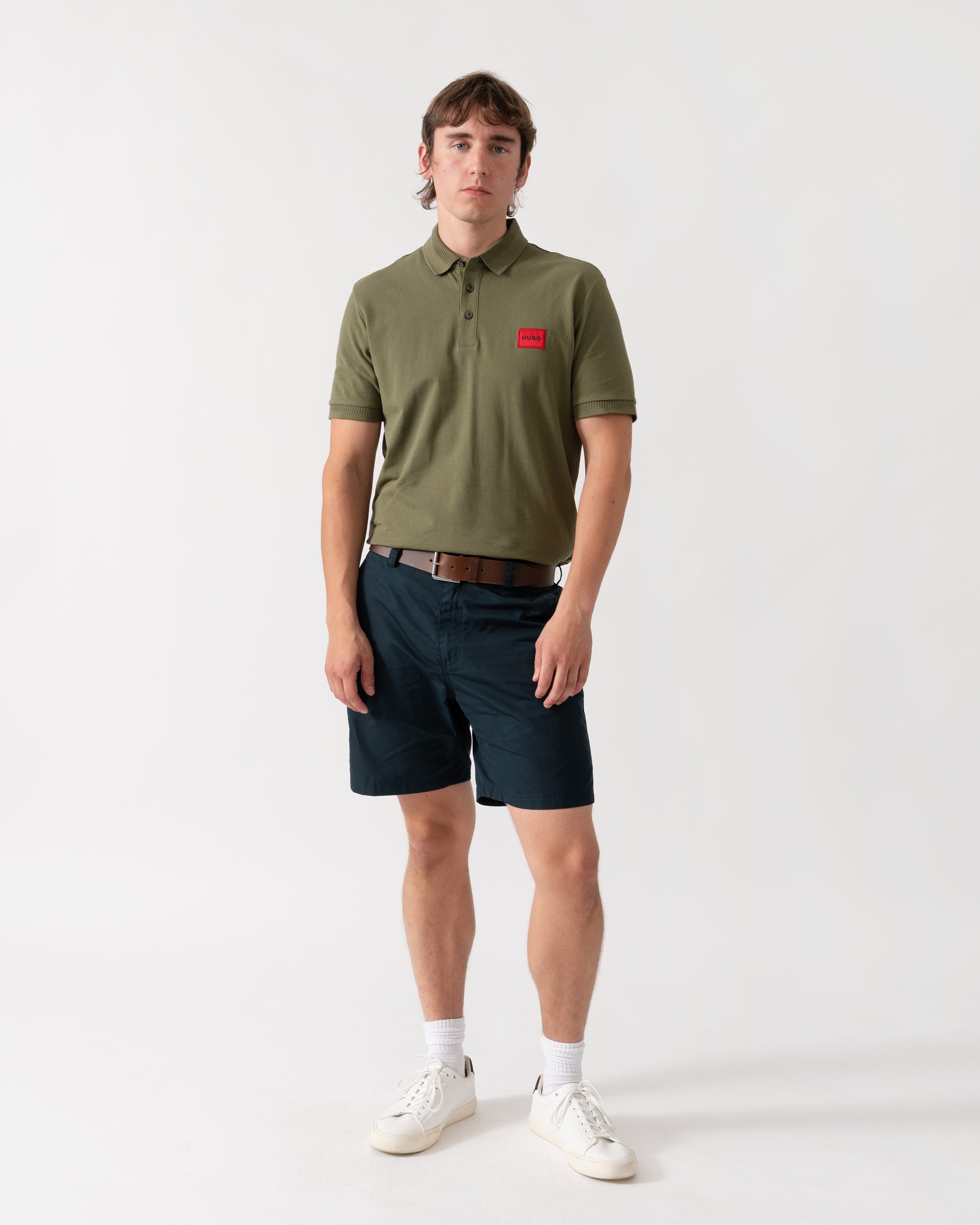 HUGO Dereso222 Mens Cotton Piqué Slim-Fit Polo Shirt with Logo Label - Open Green 388
