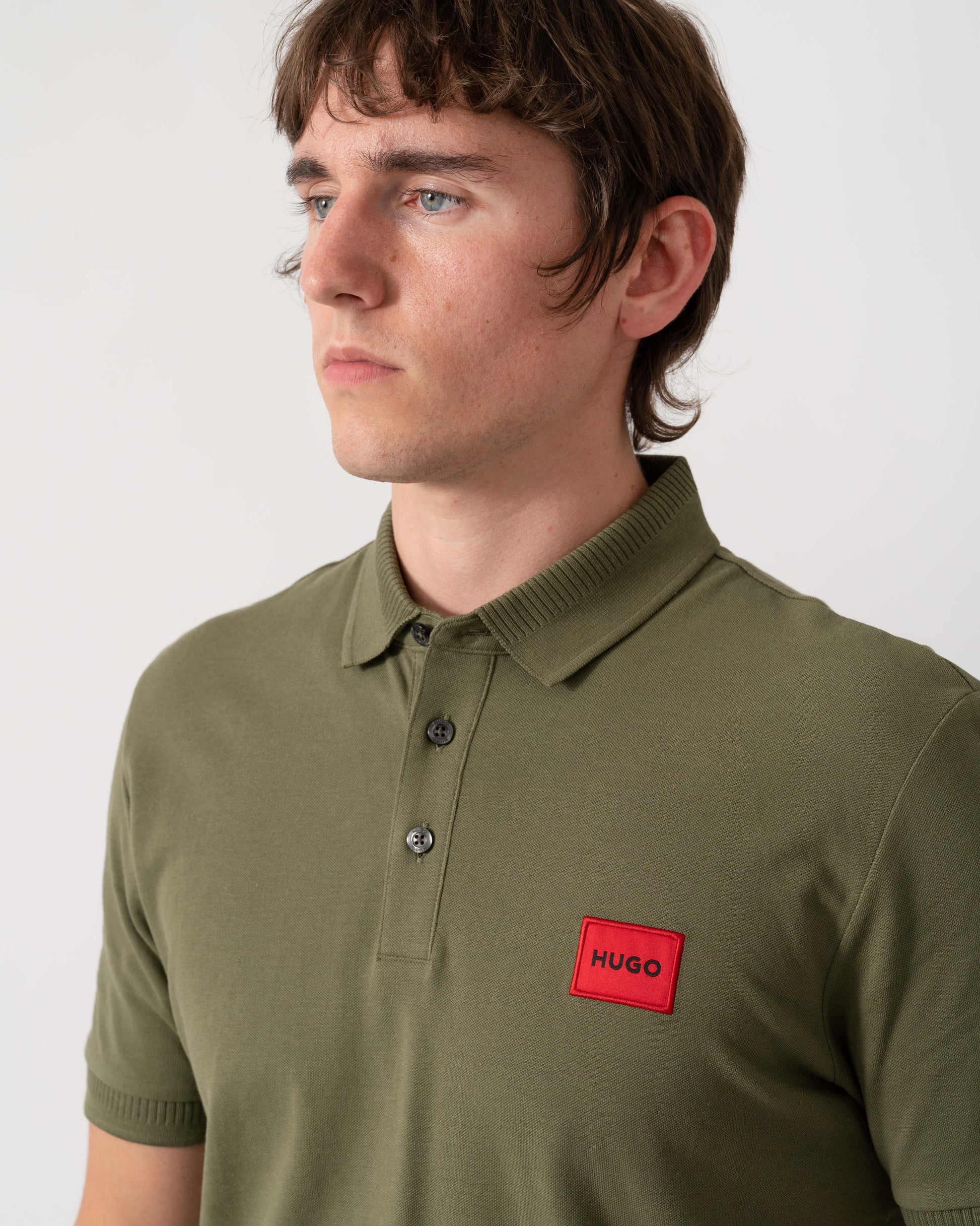 HUGO Dereso222 Mens Cotton Piqué Slim-Fit Polo Shirt with Logo Label - Open Green 388