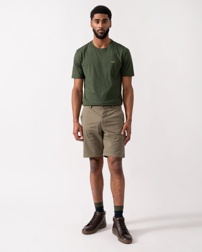 full length shot of a model wearing BOSS Orange Mens Slim Fit Chino Shorts in Stretch Cotton Twill, Open Green