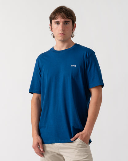 HUGO Dero222 Mens Cotton-Jersey T-Shirt with Logo Print - Open Blue 497