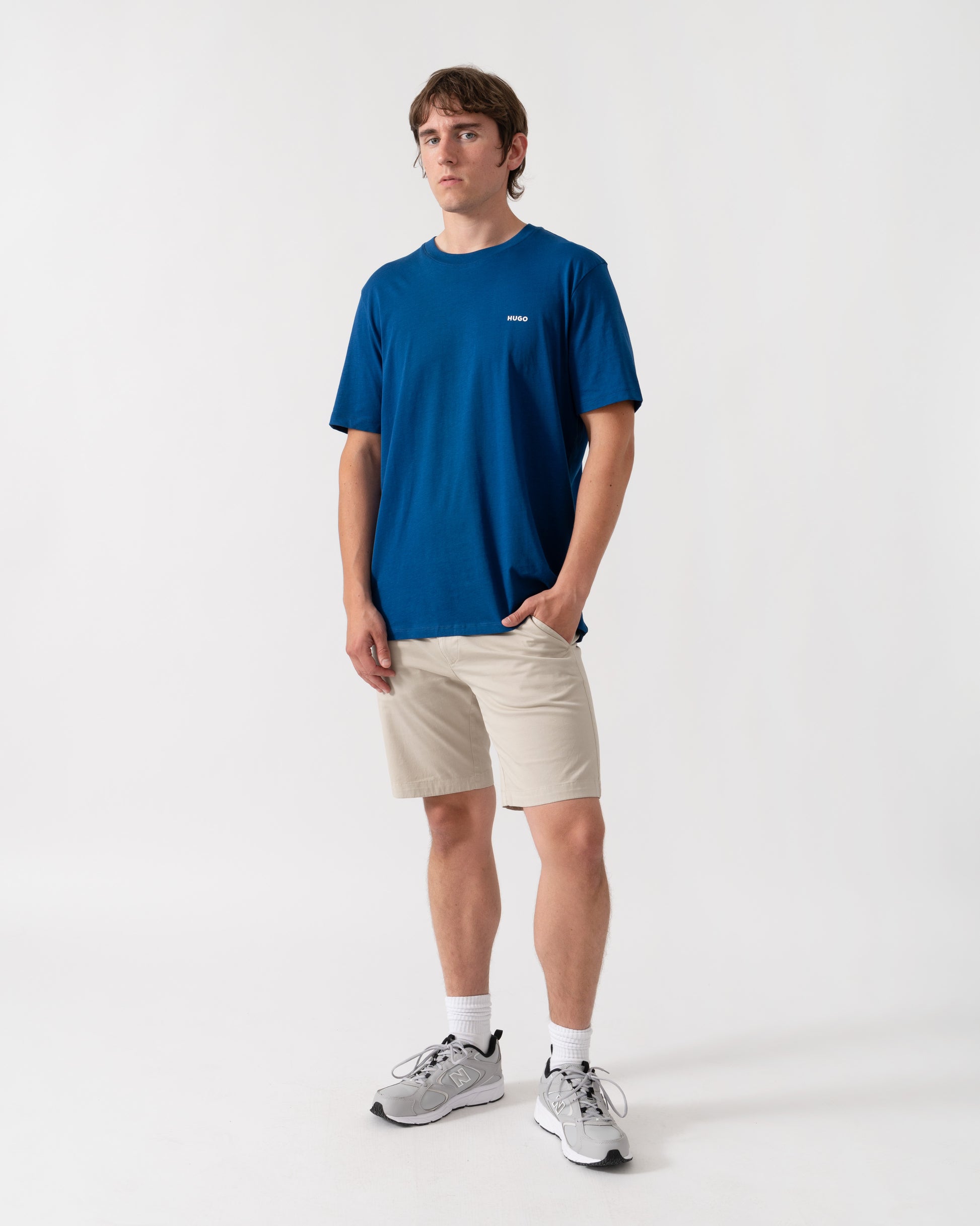 HUGO Dero222 Mens Cotton-Jersey T-Shirt with Logo Print - Open Blue 497