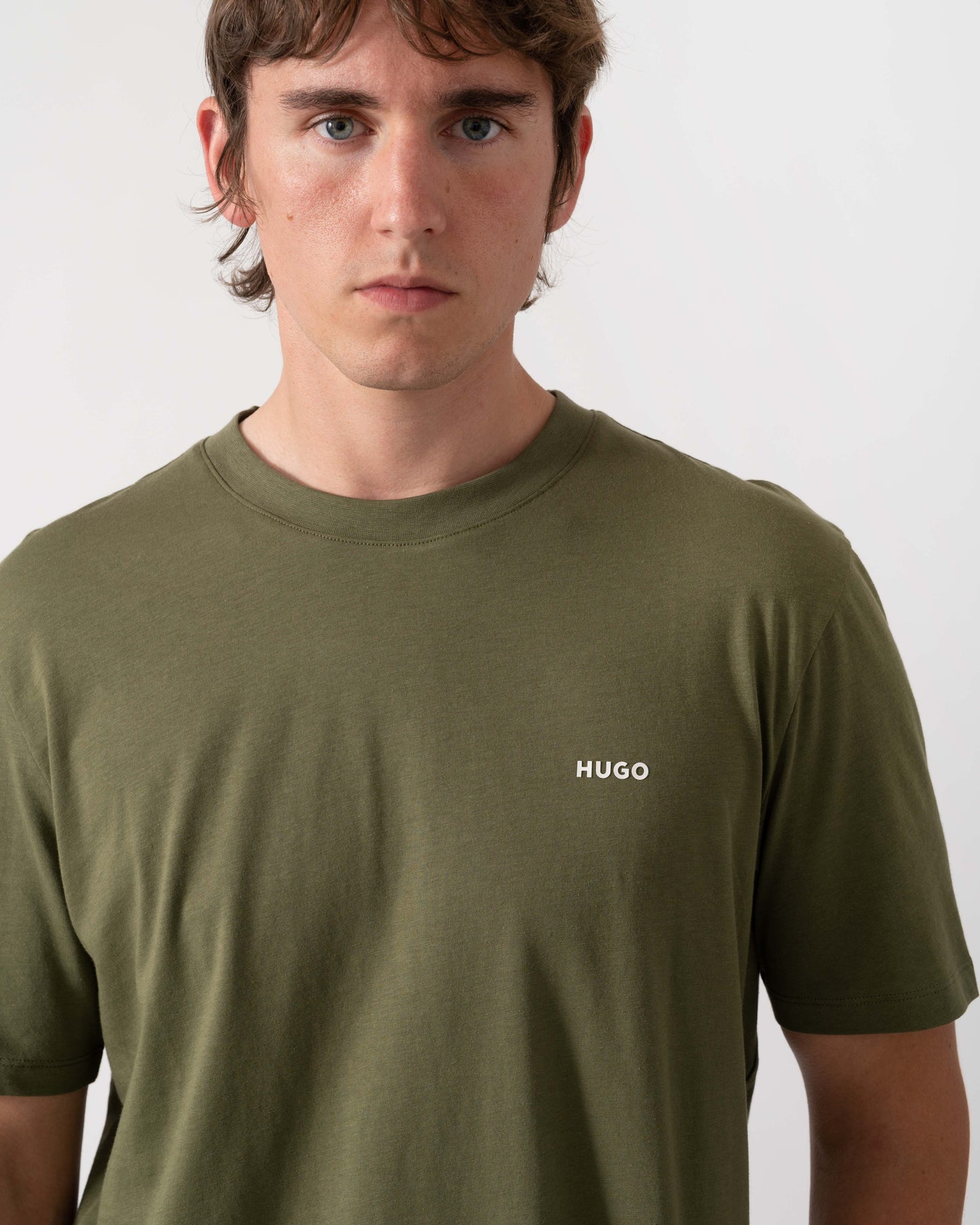 HUGO Dero222 Mens Cotton-Jersey T-Shirt with Logo Print - Open Green 388