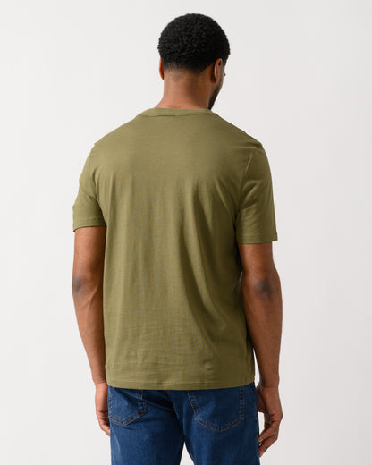 back shot of a model wearing a HUGO Dero222 Mens Cotton-Jersey T-Shirt with Logo Print in Open Green