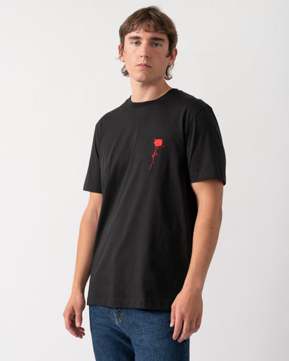 model wearing a HUGO Diflow Mens T-Shirt in Black 001