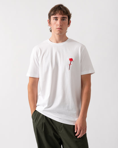 model wearing a HUGO Diflow Mens T-Shirt in White 100