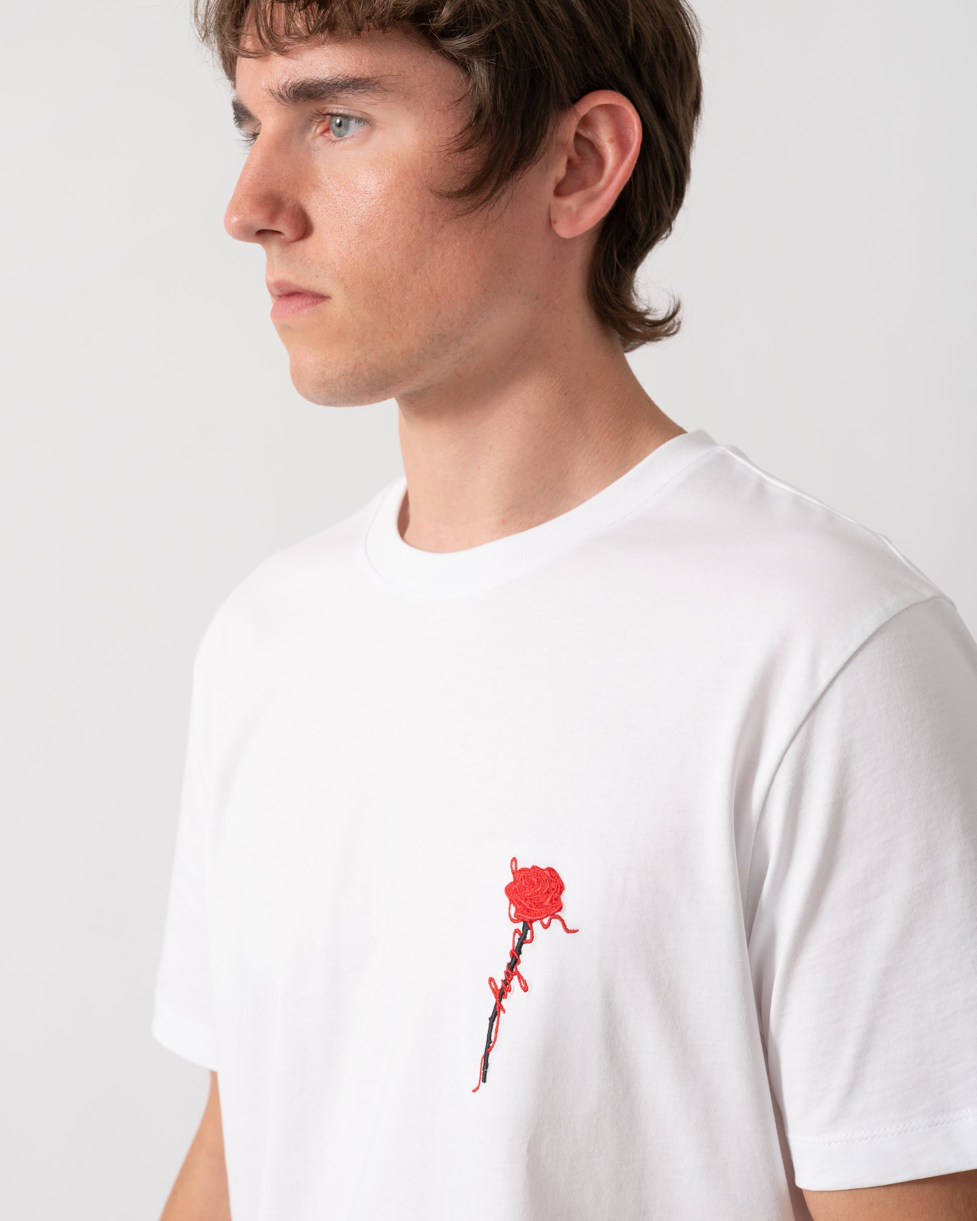 detail of a HUGO Diflow Mens T-Shirt in White 100